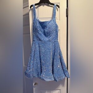 Cute Blue Skater-Swing Style Sequin Mini Dress